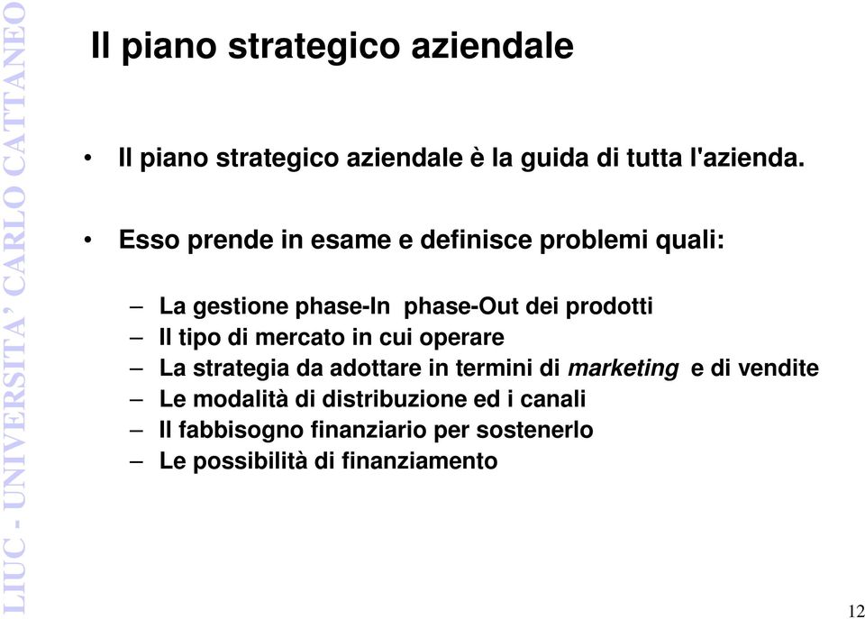 tipo di mercato in cui operare La strategia da adottare in termini di marketing e di vendite Le