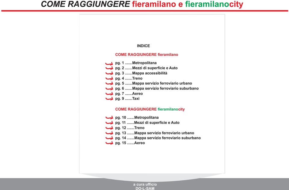 ..Mappa servizio ferroviario suburbano pg. 7...Aereo pg. 9...Taxi COME RAGGIUNGERE fieramilanocity pg. 10...Metropolitana pg.