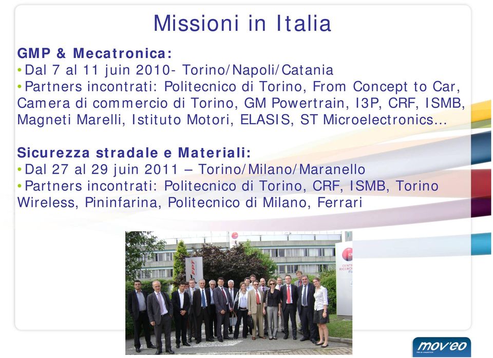 Istituto Motori, ELASIS, ST Microelectronics Sicurezza stradale e Materiali: Dal 27 al 29 juin 2011