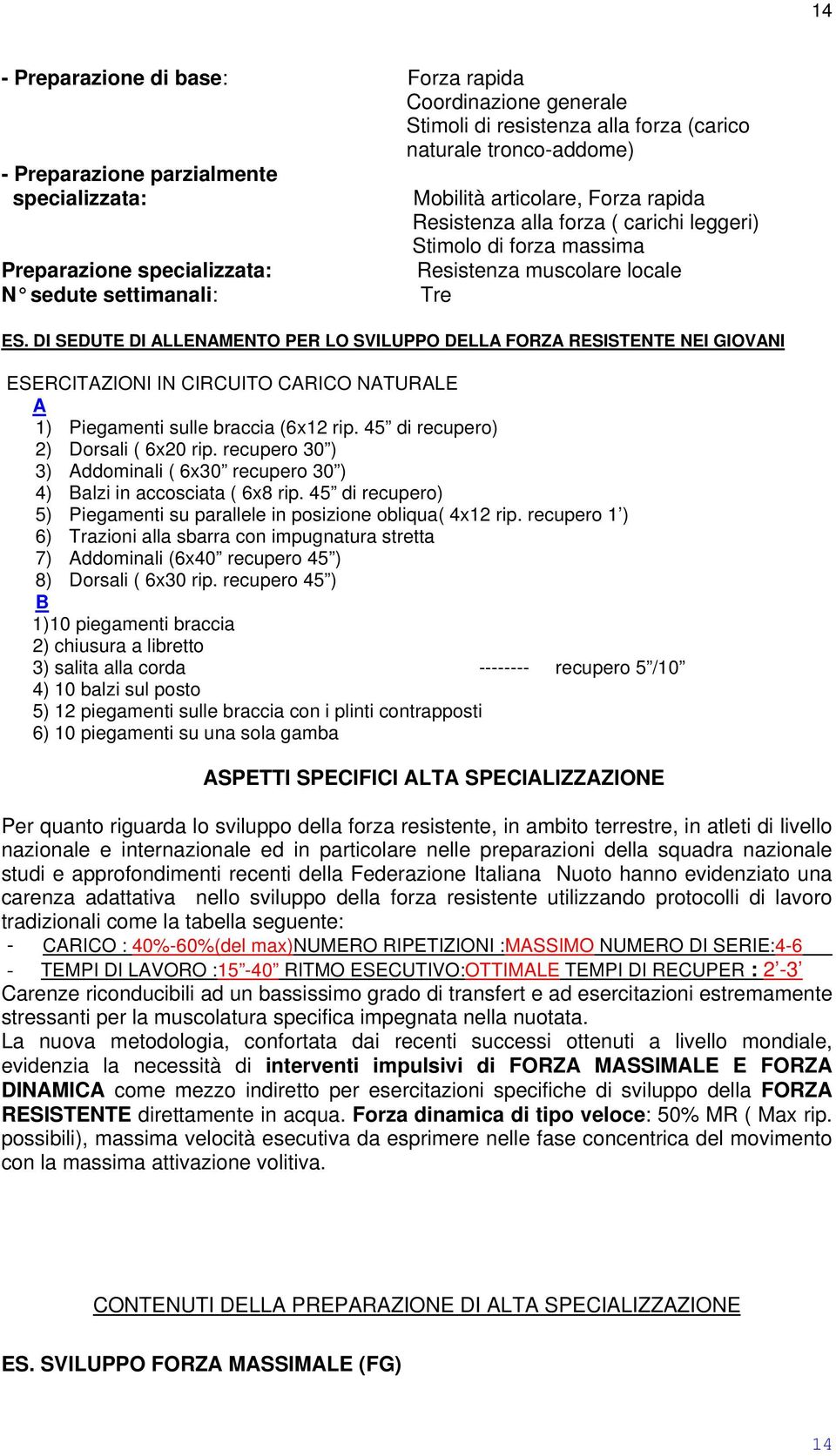 DI SEDUTE DI ALLENAMENTO PER LO SVILUPPO DELLA FORZA RESISTENTE NEI GIOVANI ESERCITAZIONI IN CIRCUITO CARICO NATURALE A 1) Piegamenti sulle braccia (6x12 rip. 45 di recupero) 2) Dorsali ( 6x20 rip.