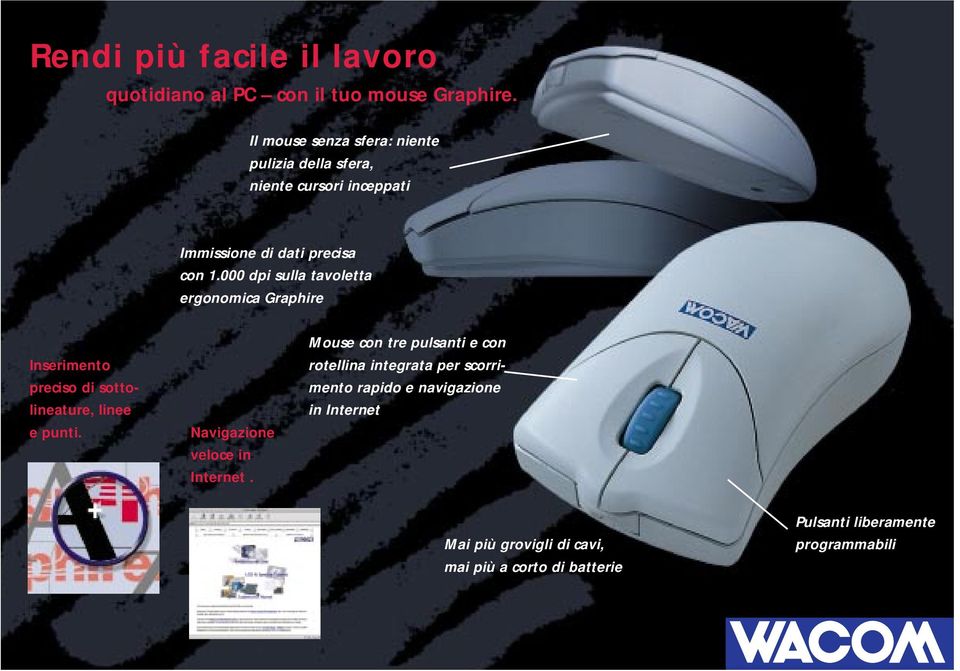 000 dpi sulla tavoletta ergonomica Graphire Inserimento preciso di sottolineature, linee e punti.