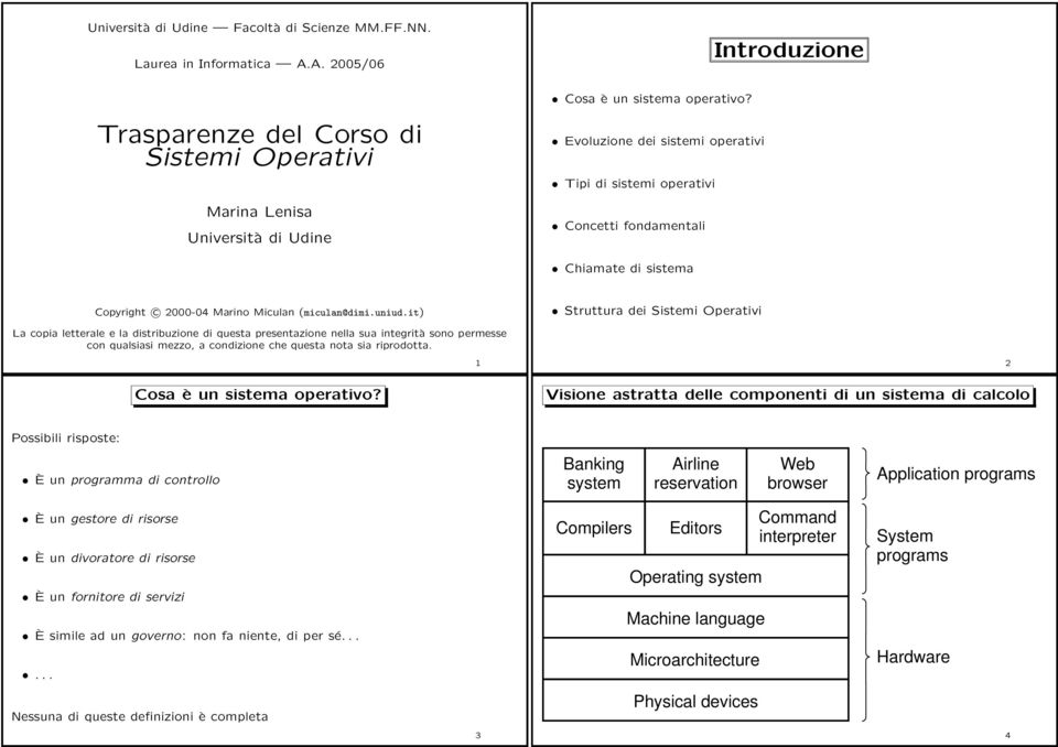 it) Struttura dei Sistemi Operativi La copia letterale e la distribuzione di questa presentazione nella sua integrità sono permesse con qualsiasi mezzo, a condizione che questa nota sia riprodotta.