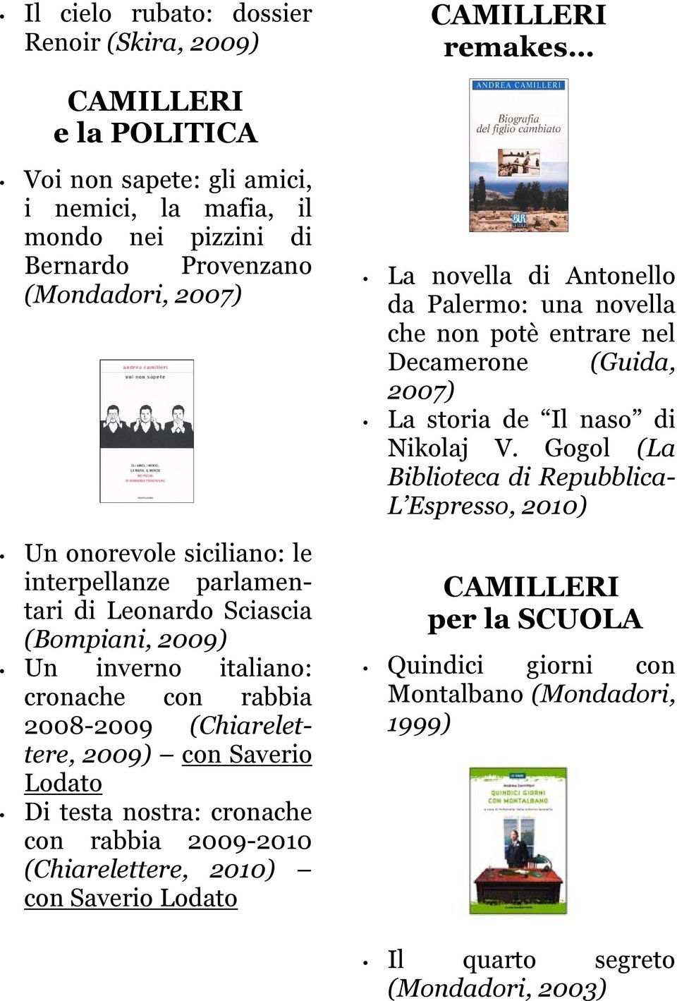 nostra: cronache con rabbia 2009-2010 (Chiarelettere, 2010) con Saverio Lodato remakes La novella di Antonello da Palermo: una novella che non potè entrare nel Decamerone (Guida,