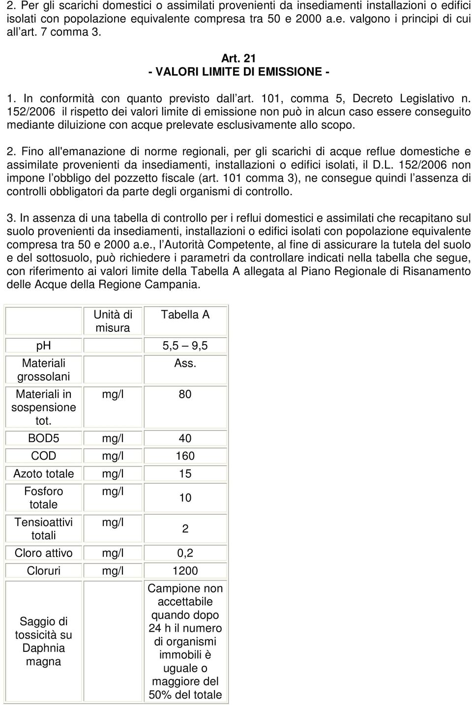 152/2006 il rispetto dei valori limite di emissione non può in alcun caso essere conseguito mediante diluizione con acque prelevate esclusivamente allo scopo. 2.