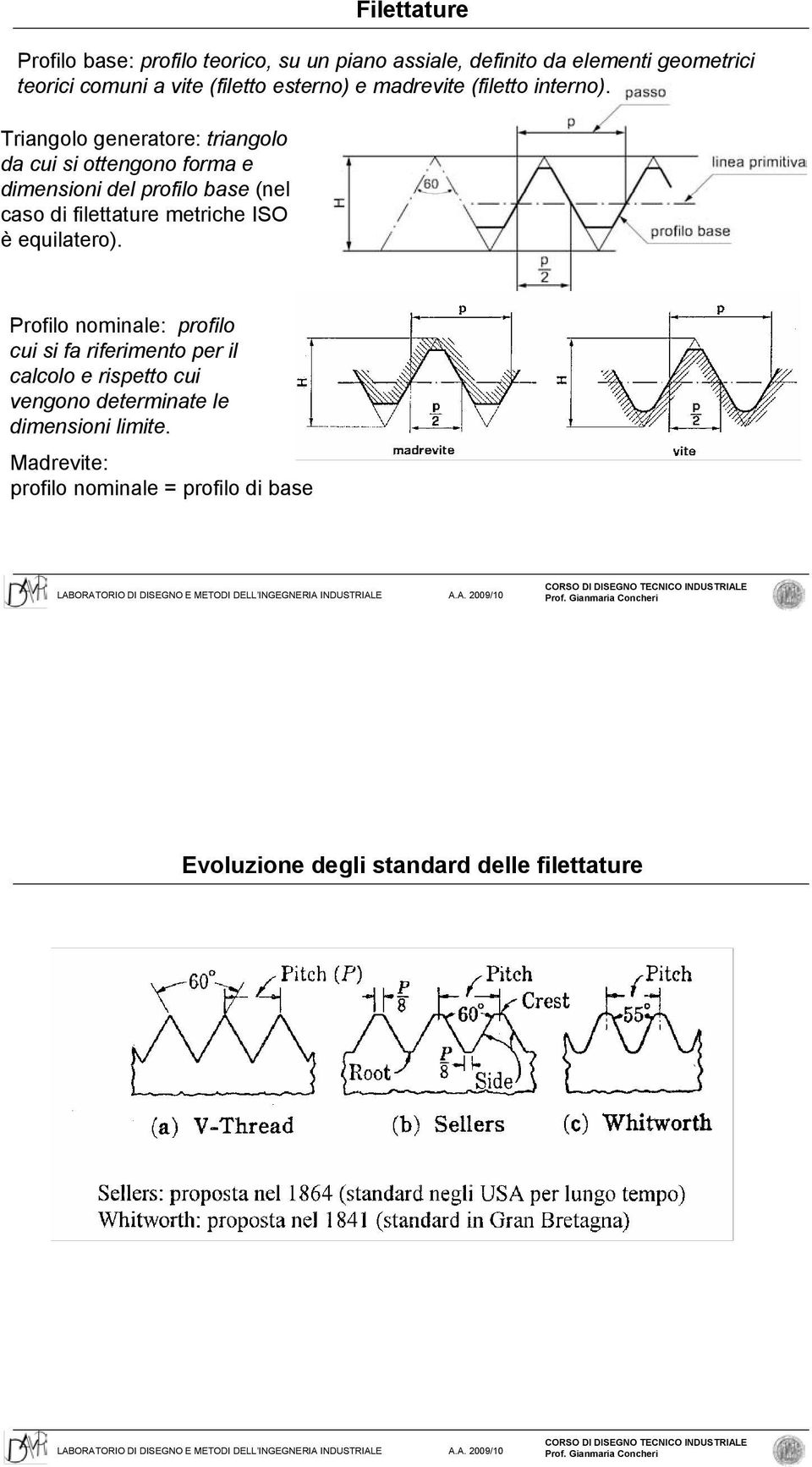 Triangolo generatore: triangolo da cui si ottengono forma e dimensioni del profilo base (nel caso di filettature metriche ISO è