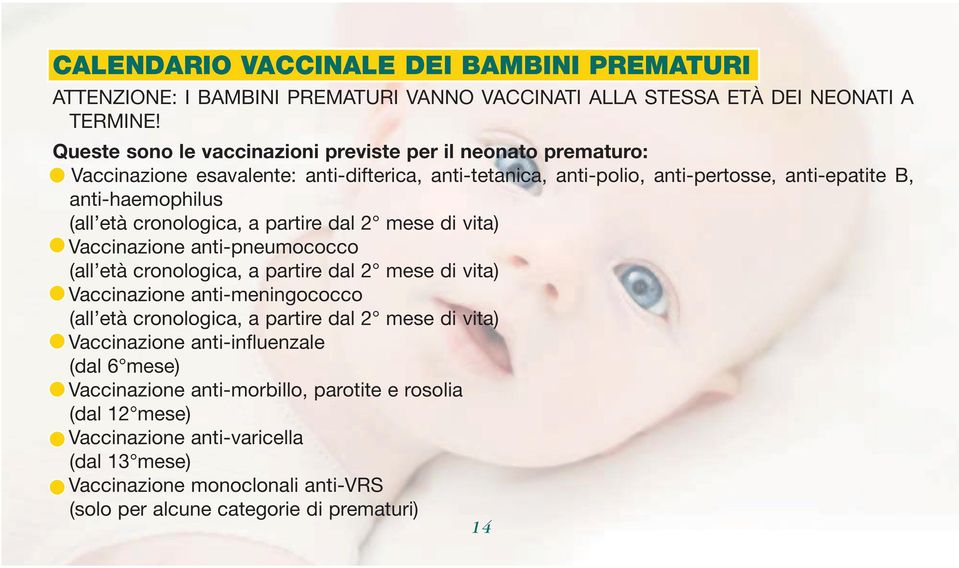 cronologica, a partire dal 2 mese di vita) Vaccinazione anti-pneumococco (all età cronologica, a partire dal 2 mese di vita) Vaccinazione anti-meningococco (all età cronologica, a partire