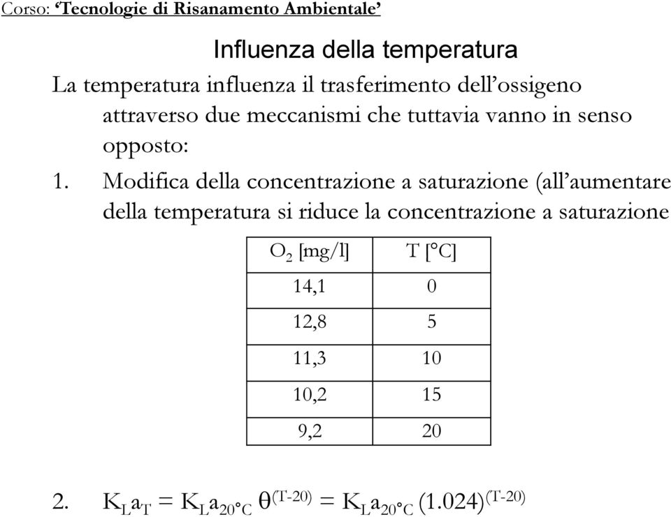 Modifica della concentrazione a saturazione (all aumentare della temperatura si riduce la