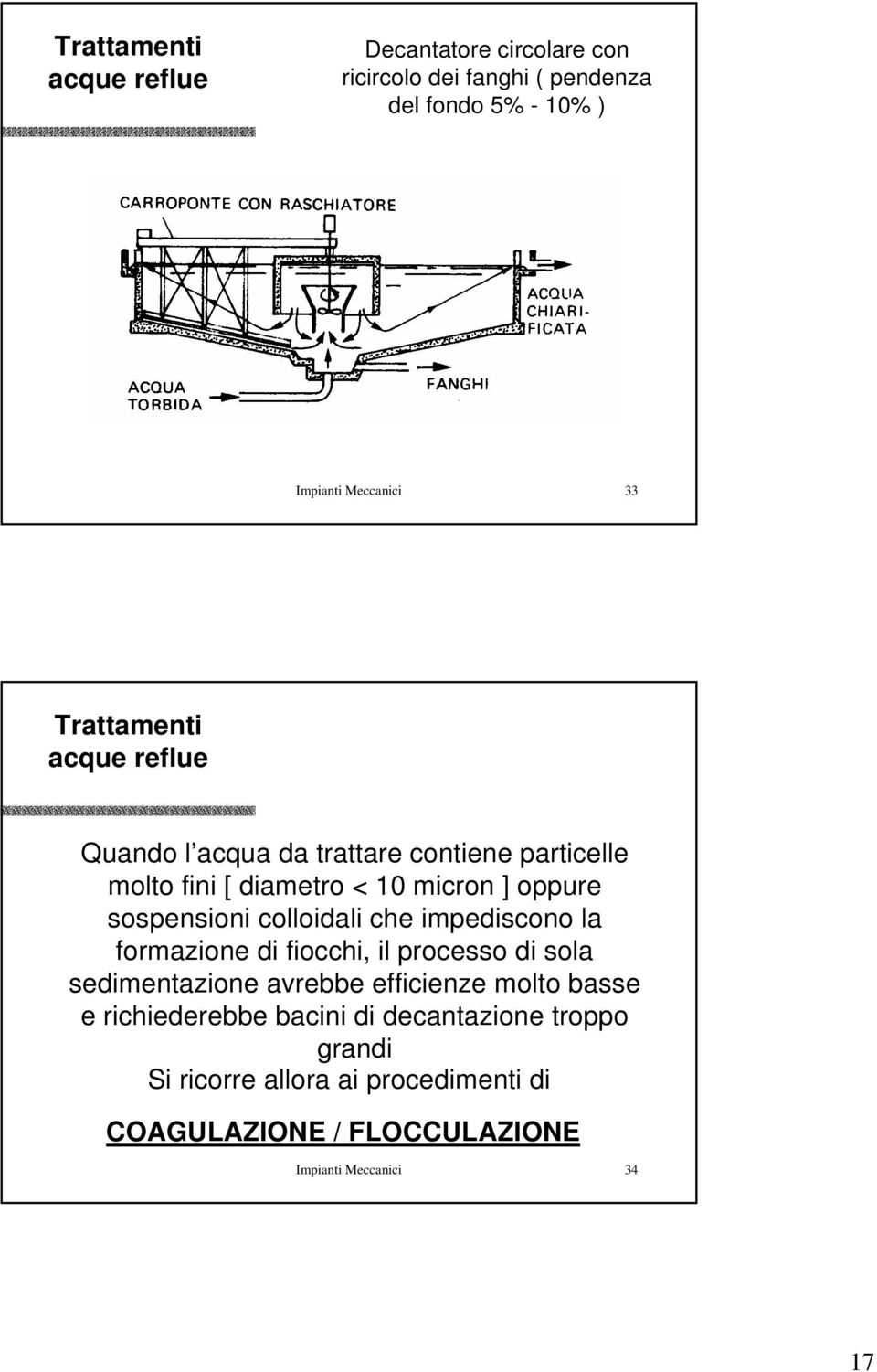 formazione di fiocchi, il processo di sola sedimentazione avrebbe efficienze molto basse e richiederebbe bacini di