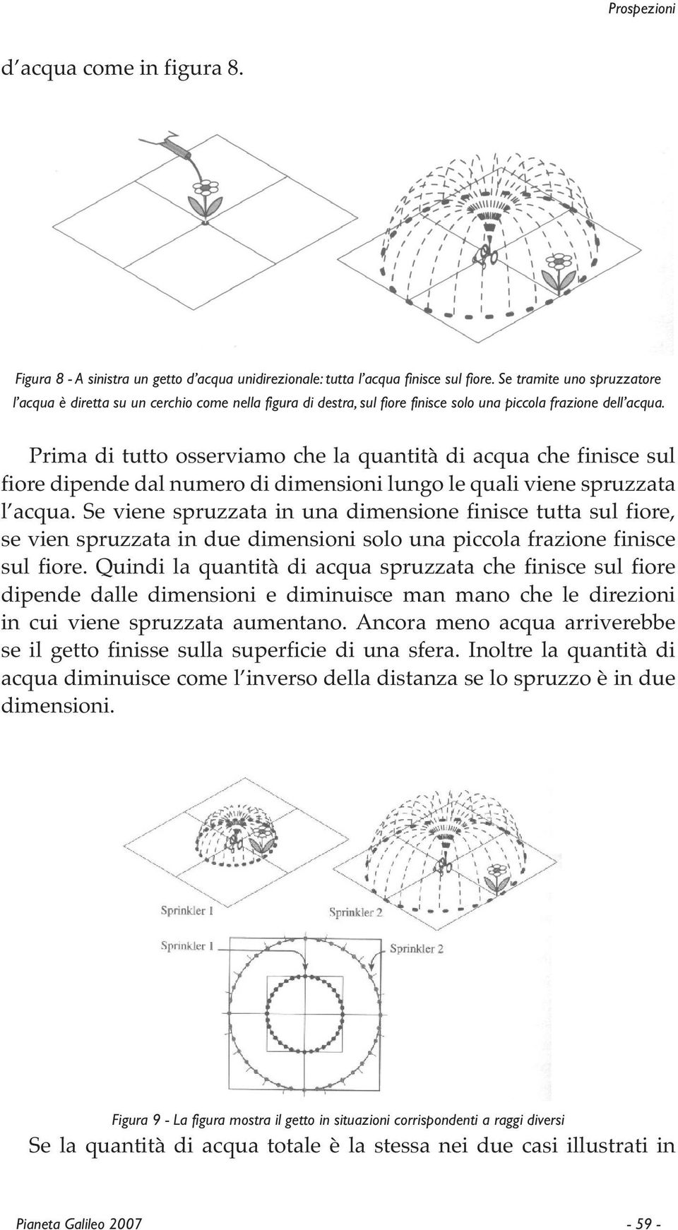 Prima di tutto osserviamo che la quantità di acqua che finisce sul fiore dipende dal numero di dimensioni lungo le quali viene spruzzata l acqua.