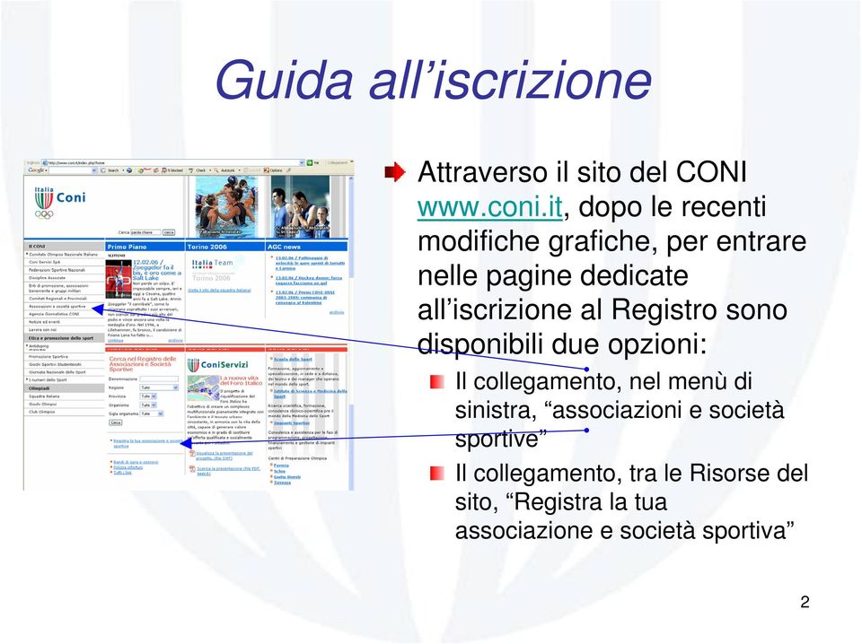 iscrizione al Registro sono disponibili due opzioni: Il collegamento, nel menù di