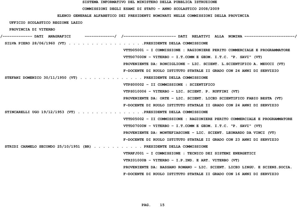 ............. PRESIDENTE DELLA COMMISSIONE VTPS00002 - II COMMISSIONE : SCIENTI