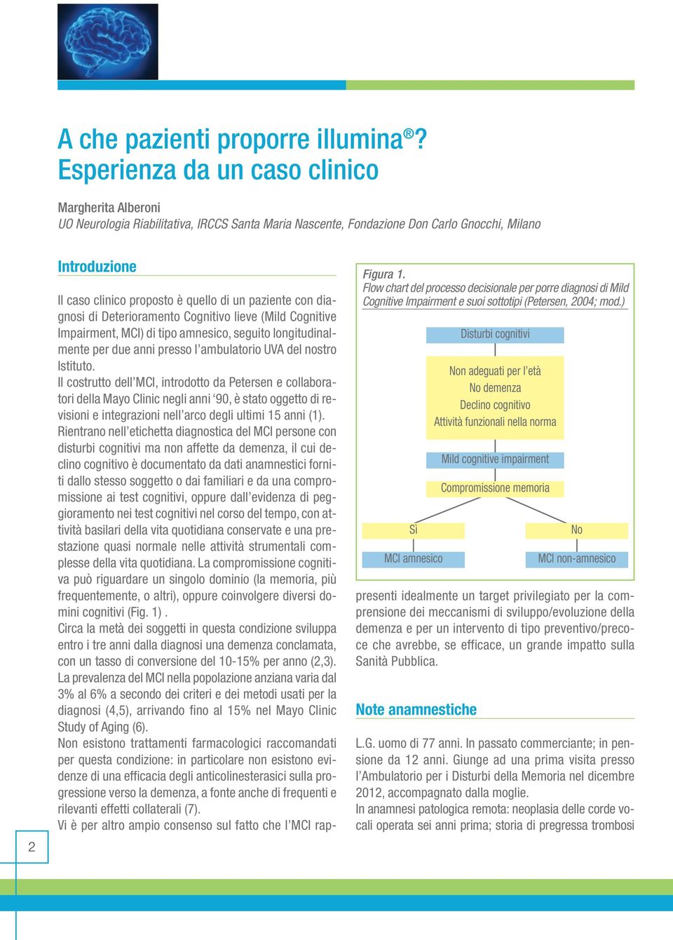 Flow chart del processo decisionale per porre diagnosi di Mild Cognitive Impairment e suoi sottotipi (Petersen, 2004; mod.