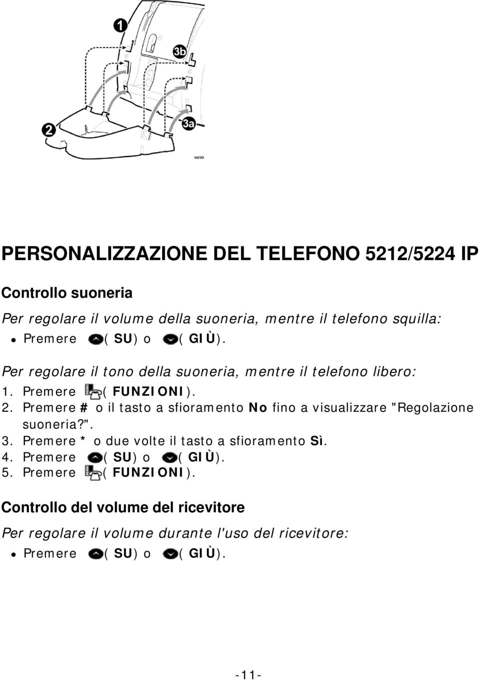 Premere # o il tasto a sfioramento No fino a visualizzare "Regolazione suoneria?". 3. Premere * o due volte il tasto a sfioramento Sì. 4.