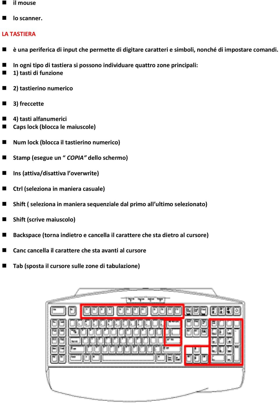 Num lock (blocca il tastierino numerico) Stamp (esegue un COPIA dello schermo) Ins (attiva/disattiva l overwrite) Ctrl (seleziona in maniera casuale) Shift ( seleziona in maniera