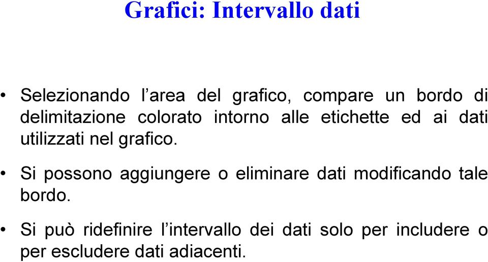 grafico. Si possono aggiungere o eliminare dati modificando tale bordo.