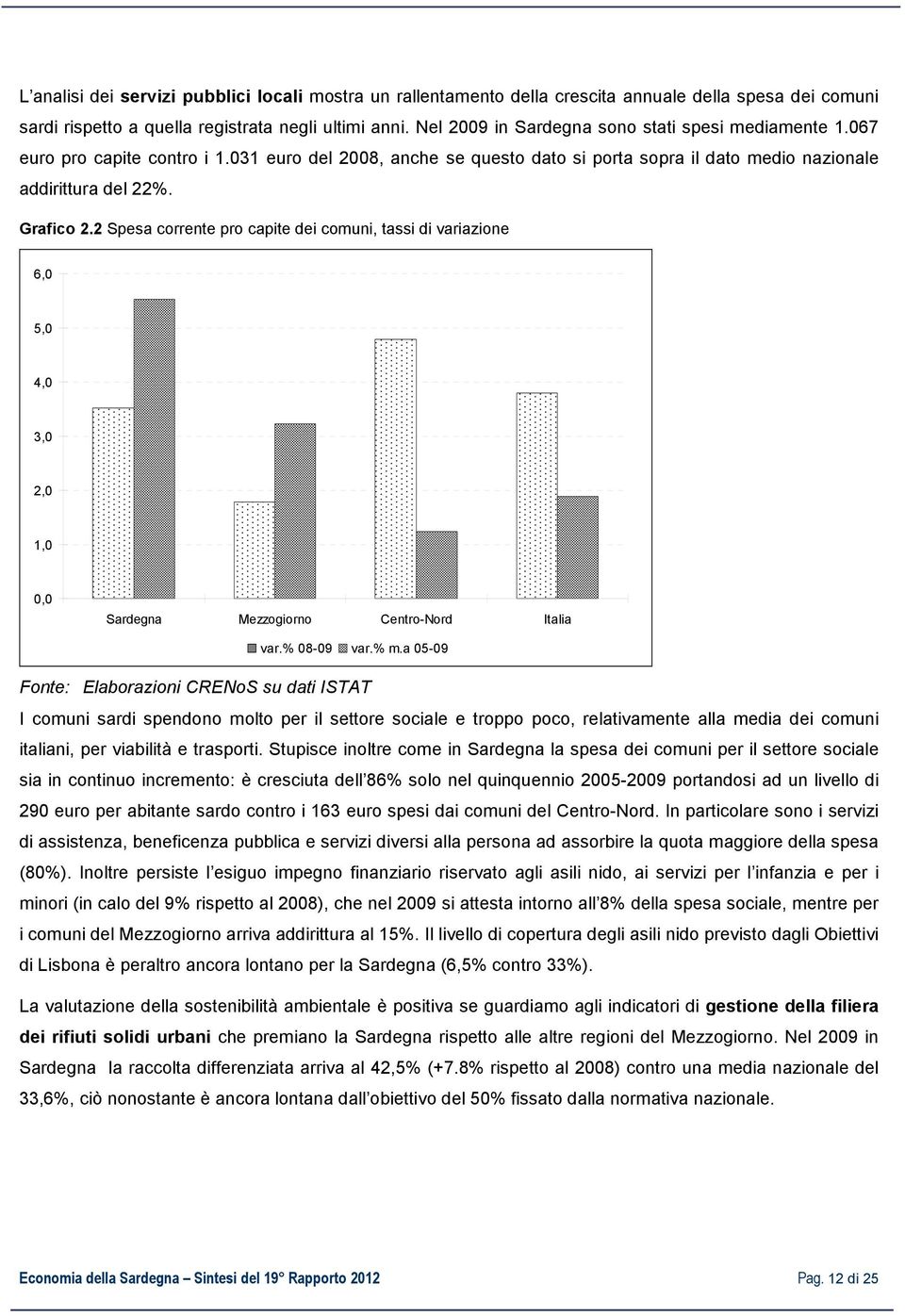 2 Spesa corrente pro capite dei comuni, tassi di variazione 6,0 5,0 4,0 3,0 2,0 1,0 0,0 Sardegna Mezzogiorno Centro-Nord Italia var.% 08-09 var.% m.