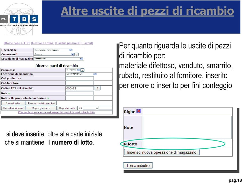 restituito al fornitore, inserito per errore o inserito per fini conteggio