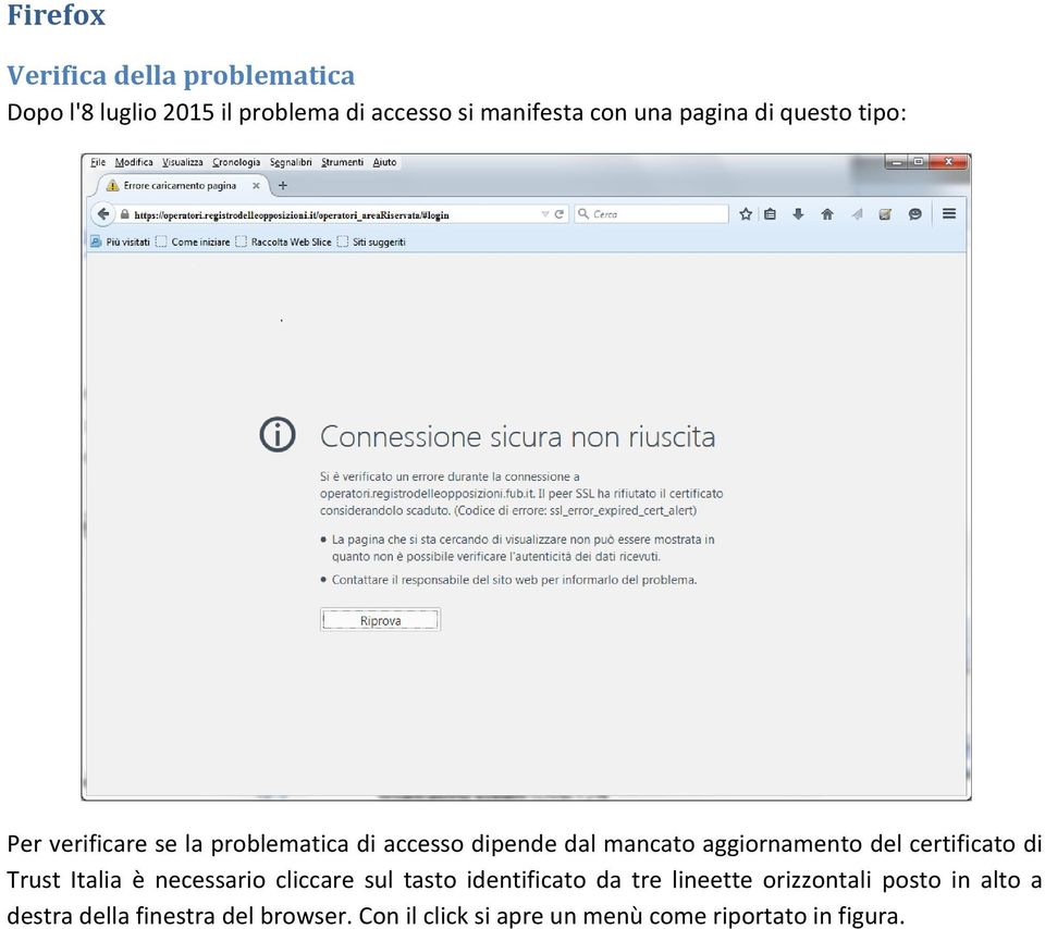 del certificato di Trust Italia è necessario cliccare sul tasto identificato da tre lineette