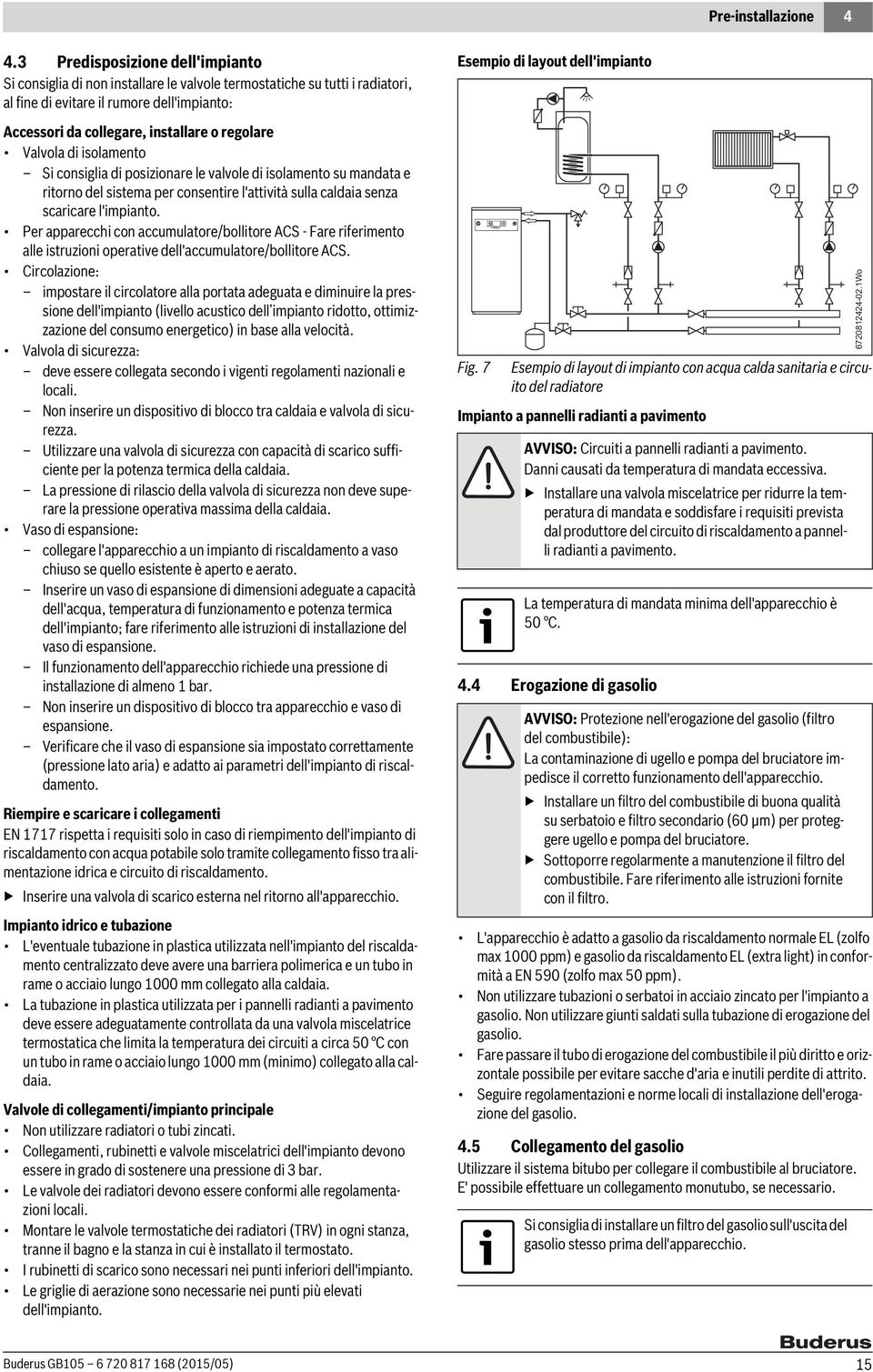 Valvola di isolamento Si consiglia di posizionare le valvole di isolamento su mandata e ritorno del sistema per consentire l'attività sulla caldaia senza scaricare l'impianto.