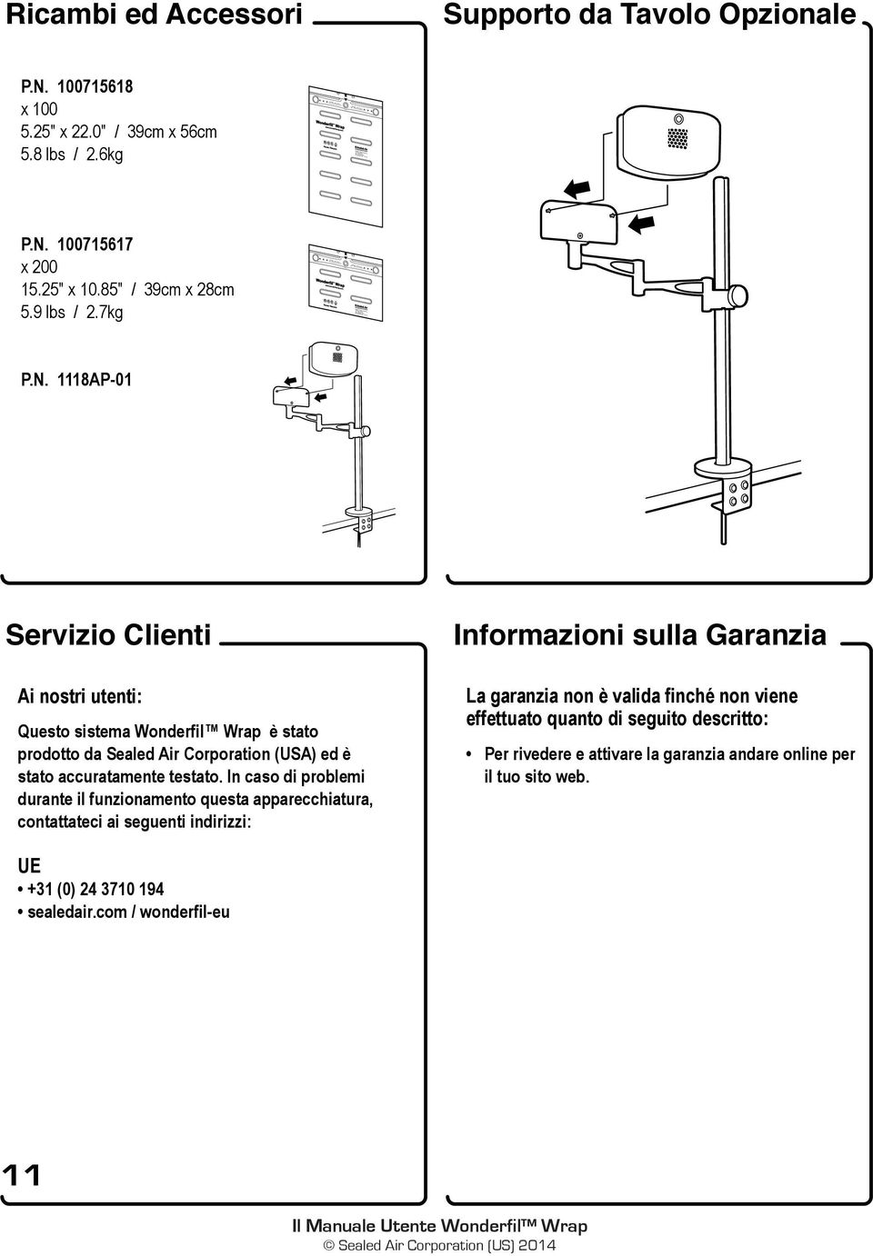 In caso di problemi durante il funzionamento questa apparecchiatura, contattateci ai seguenti indirizzi: Informazioni sulla Garanzia La garanzia non è valida finché non viene effettuato quanto di