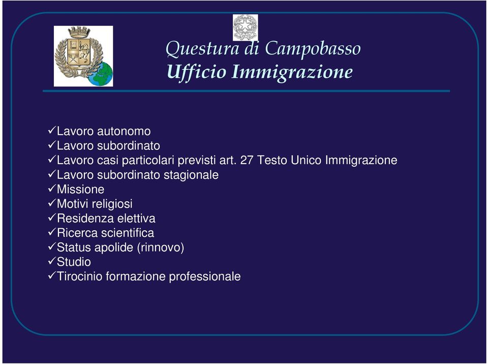 27 Testo Unico Immigrazione Lavoro subordinato stagionale