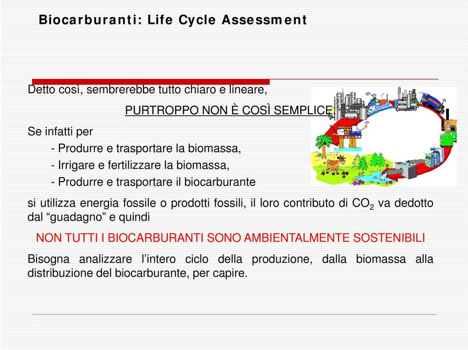 prodotti fossili, il loro contributo di CO 2 va dedotto dal guadagno e quindi NON TUTTI I BIOCARBURANTI SONO AMBIENTALMENTE SOSTENIBILI Bisogna