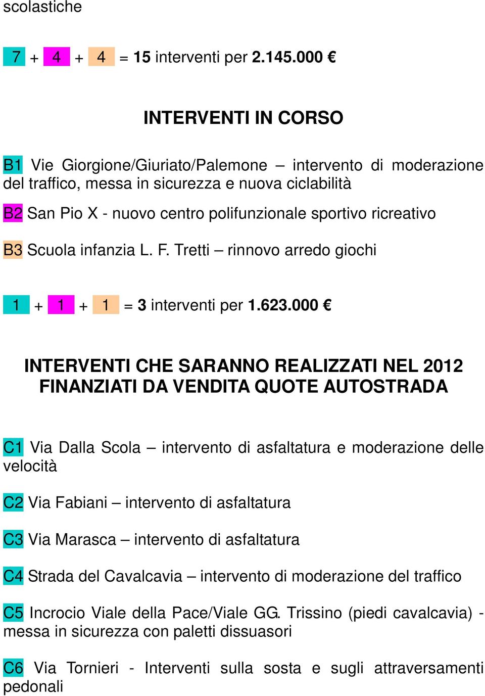 ricreativo B3 Scuola infanzia L. F. Tretti rinnovo arredo giochi 1 + 1 + 1 = 3 interventi per 1.623.