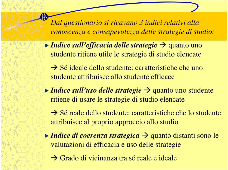 uso delle strategie quanto uno studente ritiene di usare le strategie di studio elencate Sé reale dello studente: caratteristiche che lo studente attribuisce al