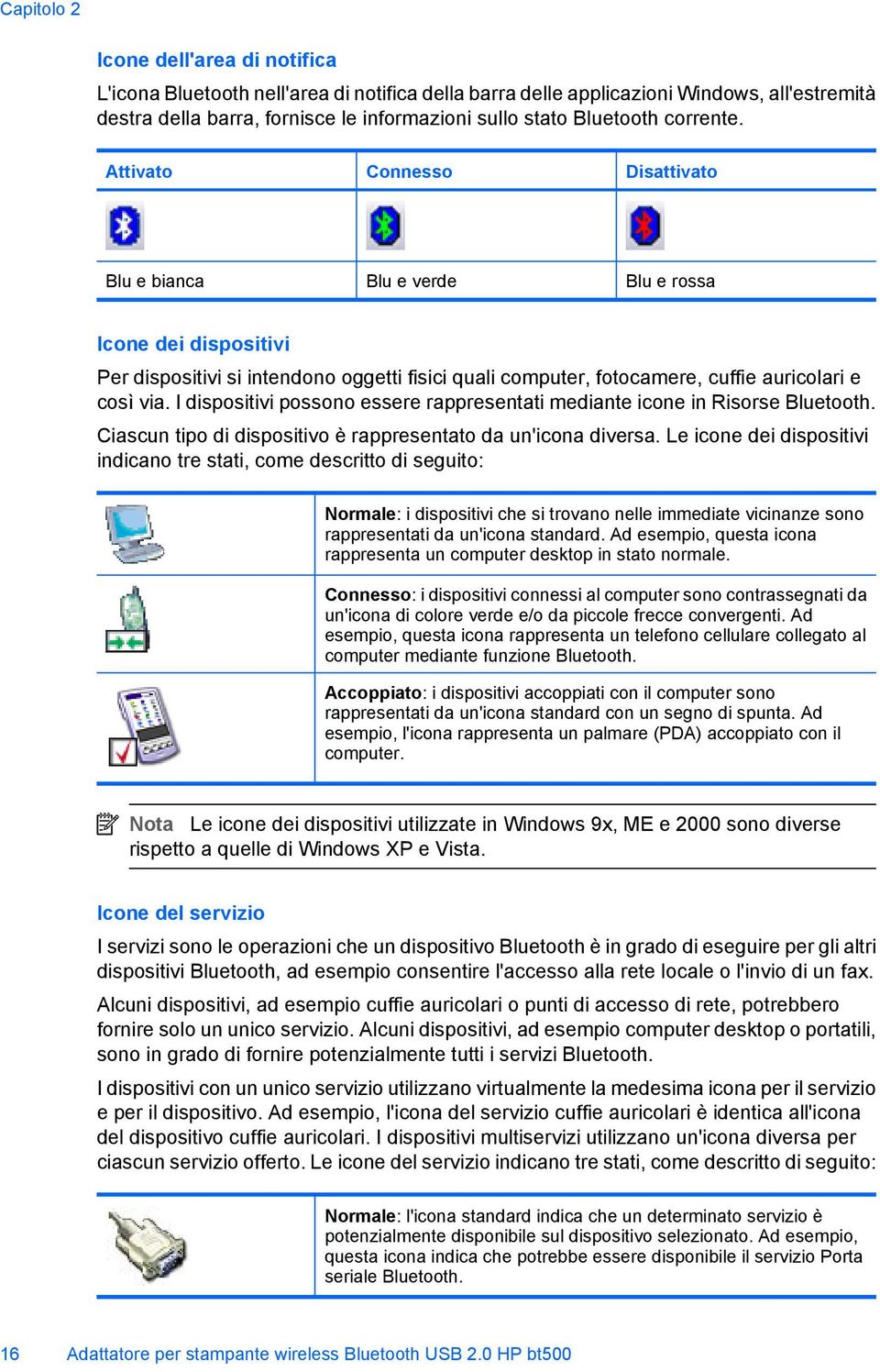 I dispositivi possono essere rappresentati mediante icone in Risorse Bluetooth. Ciascun tipo di dispositivo è rappresentato da un'icona diversa.