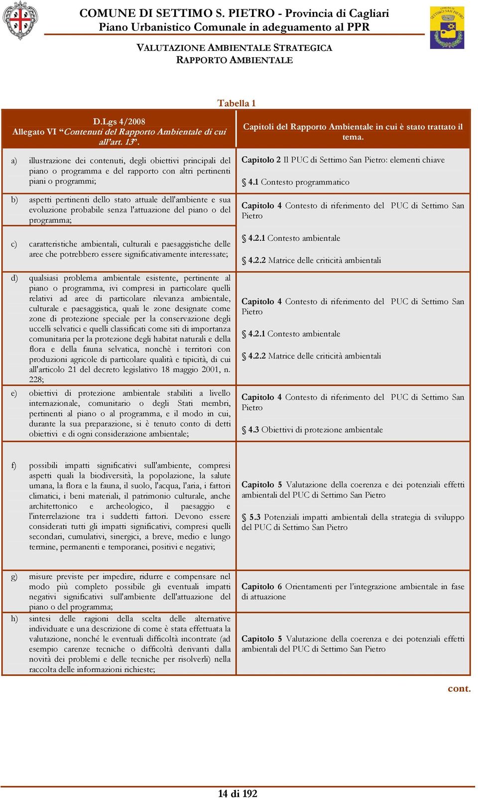 evoluzione probabile senza l'attuazione del piano o del programma; c) caratteristiche ambientali, culturali e paesaggistiche delle aree che potrebbero essere significativamente interessate; d)