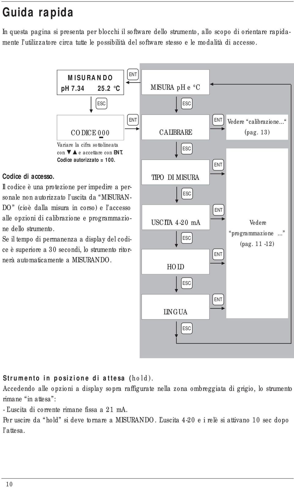 Il codice è una protezione per impedire a personale non autorizzato l uscita da MISURAN- DO (cioè dalla misura in corso) e l accesso alle opzioni di calibrazione e programmazione dello strumento.