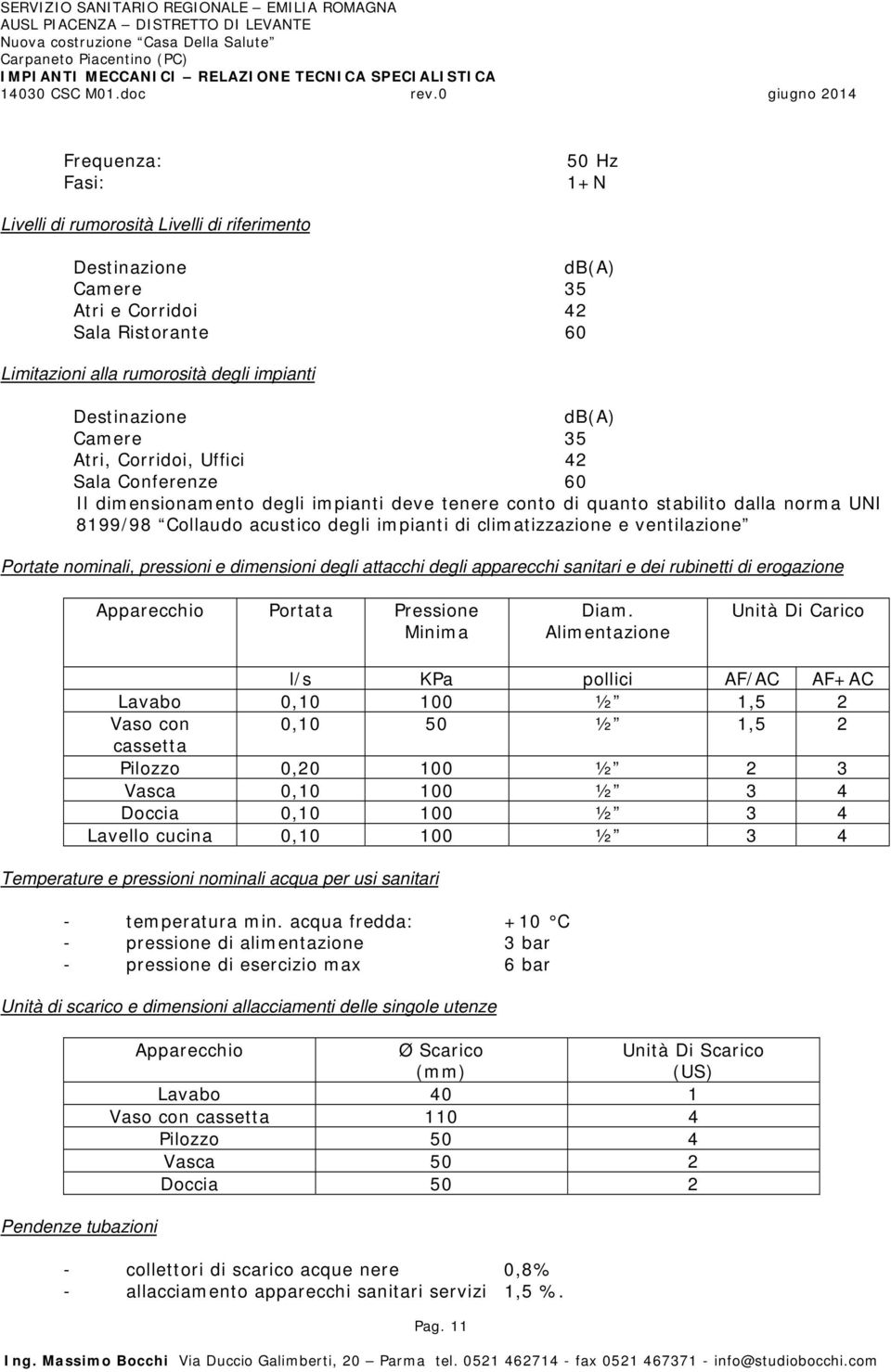 climatizzazione e ventilazione Portate nominali, pressioni e dimensioni degli attacchi degli apparecchi sanitari e dei rubinetti di erogazione Apparecchio Portata Pressione Minima Diam.