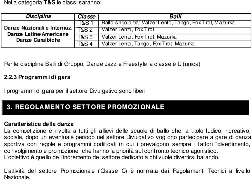 Freestyle la classe è U (unica) 2.2.3 Programmi di gara I programmi di gara per il settore Divulgativo sono liberi 3.