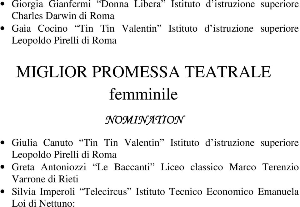 Canuto Tin Tin Valentin Istituto d istruzione superiore Leopoldo Pirelli di Roma Greta Antoniozzi Le Baccanti