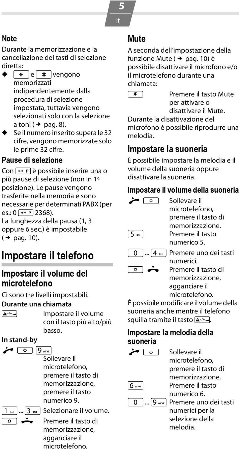 Pause di selezione Con I è possibile inserire una o più pause di selezione (non in ª posizione). Le pause vengono trasfere nella memoria e sono necessarie per determinati PABX (per es.: 0 I 368).