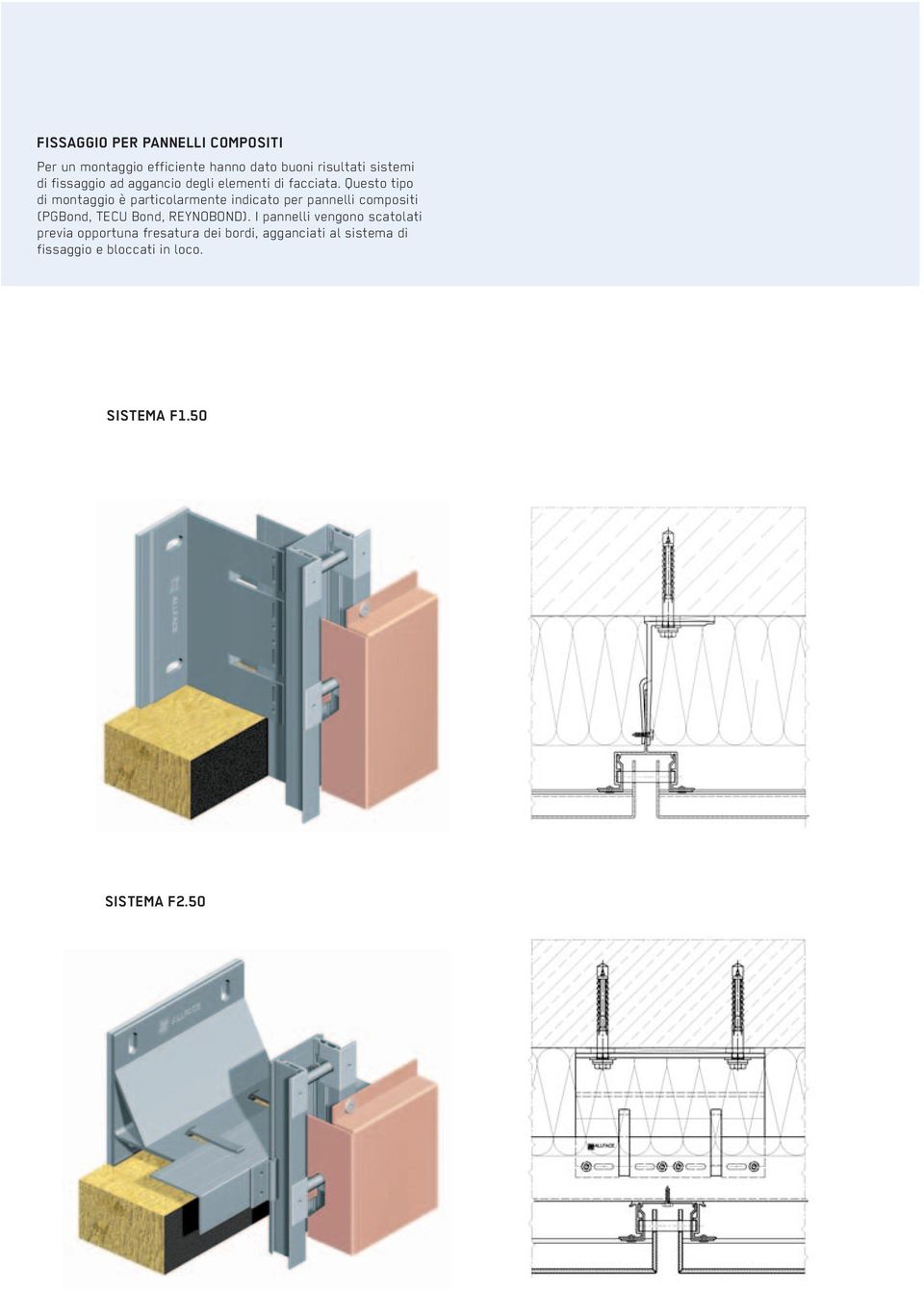 Questo tipo di montaggio è particolarmente indicato per pannelli compositi (PGBond, TECU Bond,