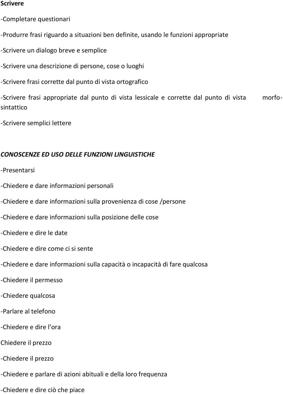 CONOSCENZE ED USO DELLE FUNZIONI LINGUISTICHE -Presentarsi -Chiedere e dare informazioni personali -Chiedere e dare informazioni sulla provenienza di cose /persone -Chiedere e dare informazioni sulla