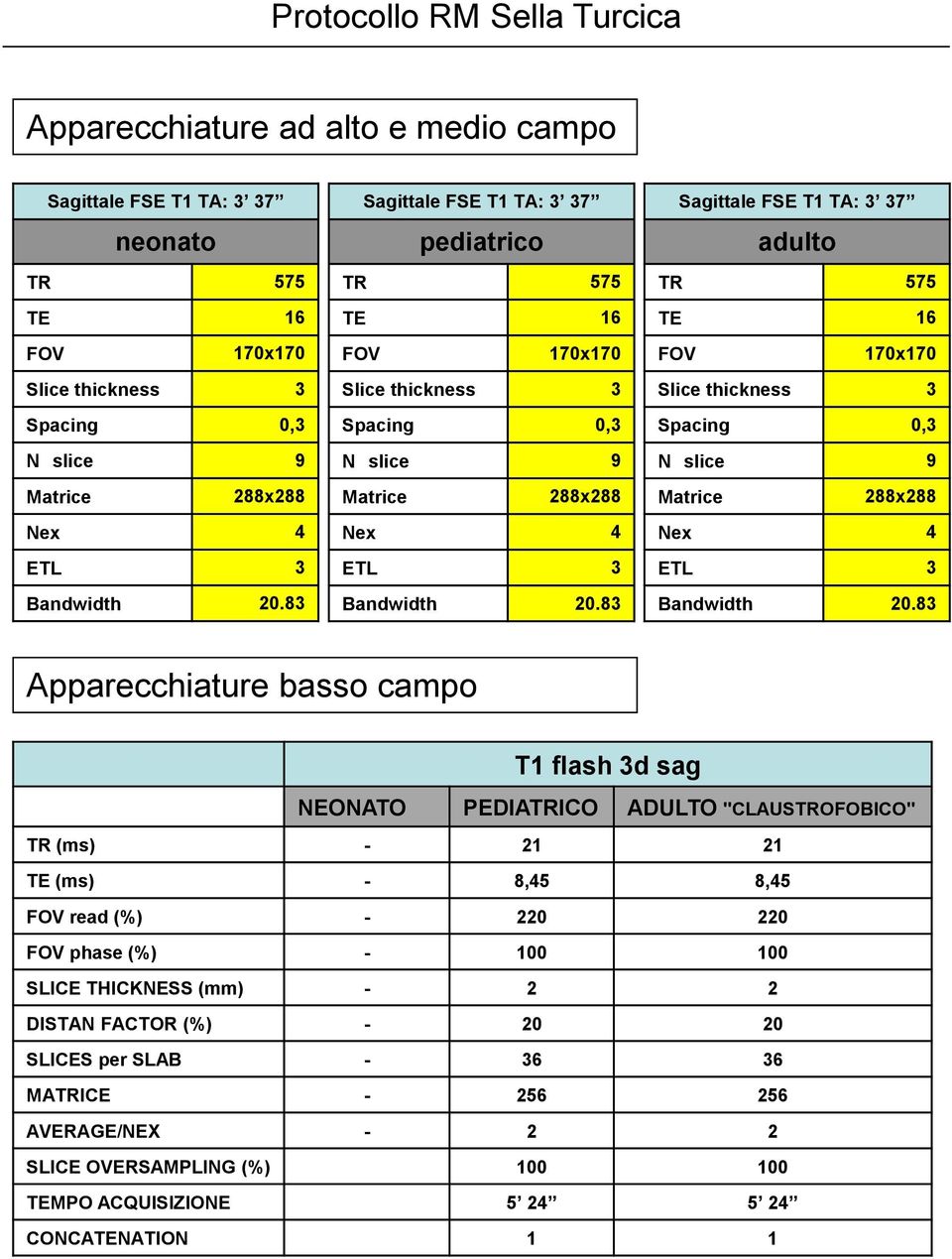 TE (ms) - 8,45 8,45 read (%) - 220 220 phase (%) - 100 100 SLICE THICKNESS (mm) - 2 2 DISTAN FACTOR (%) - 20 20 SLICES per