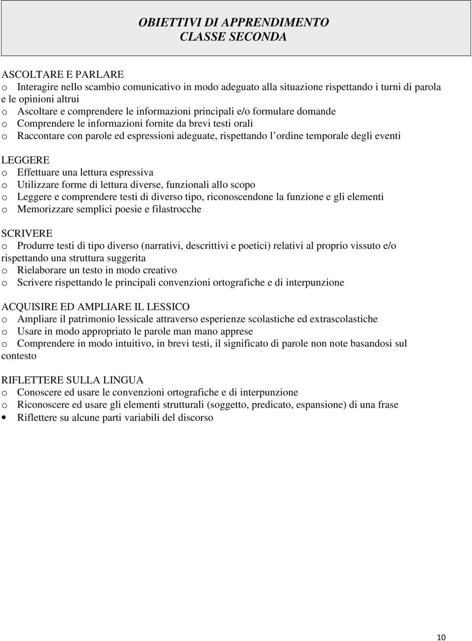 degli eventi LEGGERE o Effettuare una lettura espressiva o Utilizzare forme di lettura diverse, funzionali allo scopo o Leggere e comprendere testi di diverso tipo, riconoscendone la funzione e gli