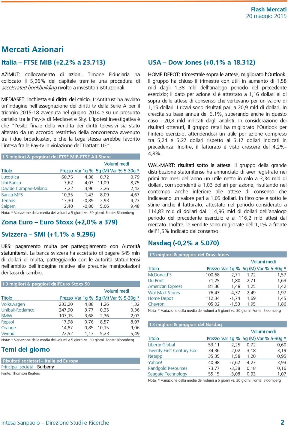 L Antitrust ha avviato un indagine nell assegnazione dei diritti tv della Serie A per il triennio 2015-18 avvenuta nel giugno 2014 e su un presunto cartello tra le Pay-tv di Mediaset e Sky.