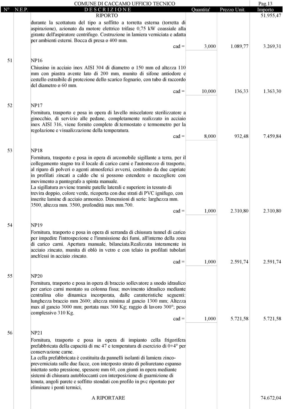 Costruzione in lamiera verniciata e adatta per ambienti esterni. Bocca di presa ø 400 mm. cad = 3,000 1.089,77 3.