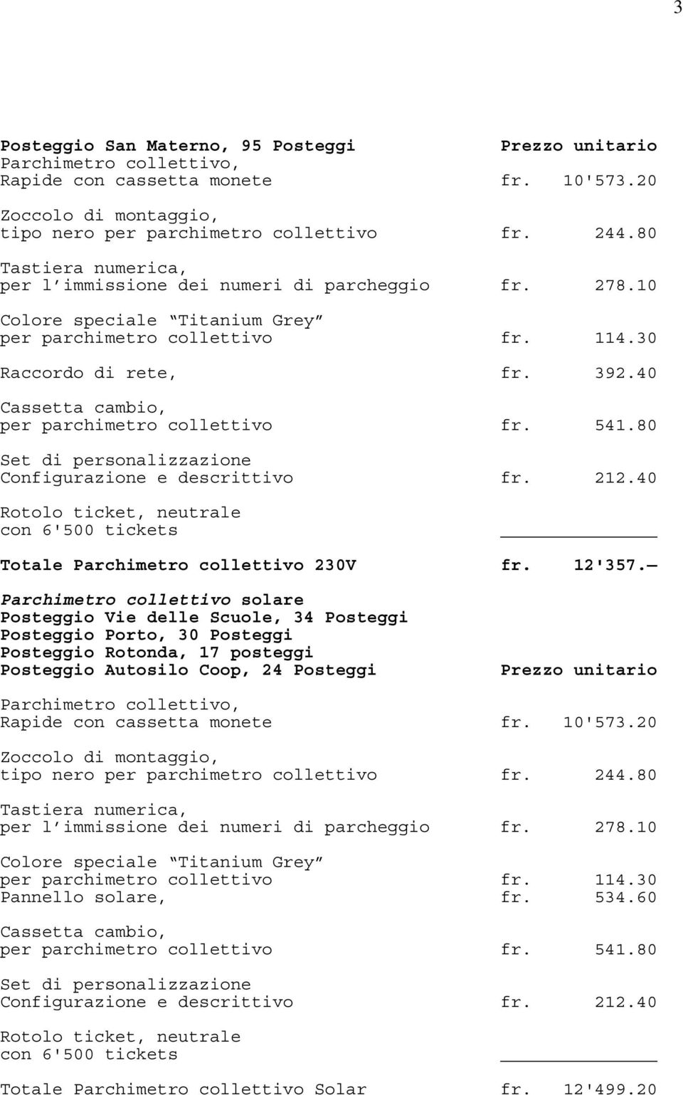 40 Cassetta cambio, per parchimetro collettivo fr. 541.80 Set di personalizzazione Configurazione e descrittivo fr. 212.