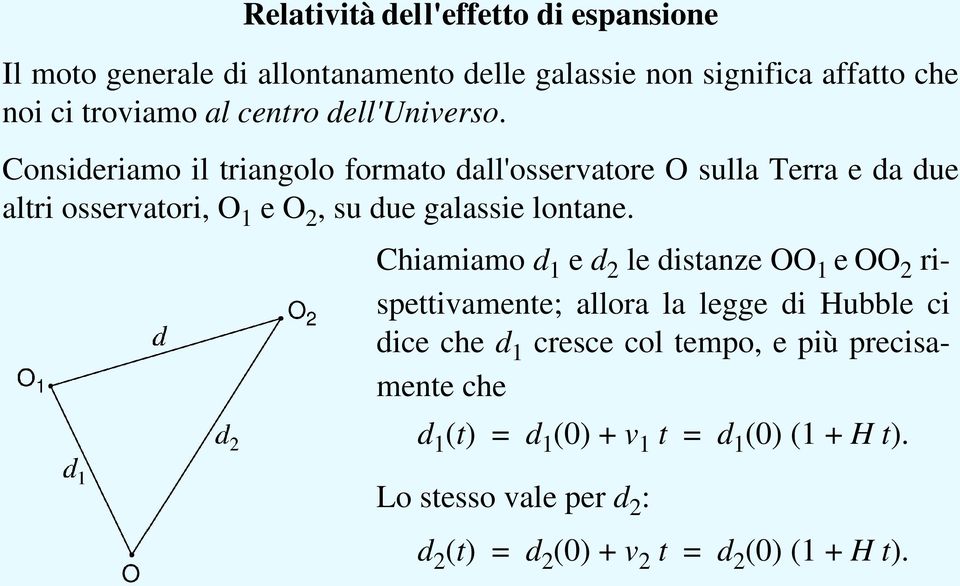 Consideriamo il triangolo formato dall'osservatore O sulla Terra e da due altri osservatori, O 1 e O 2, su due galassie lontane.