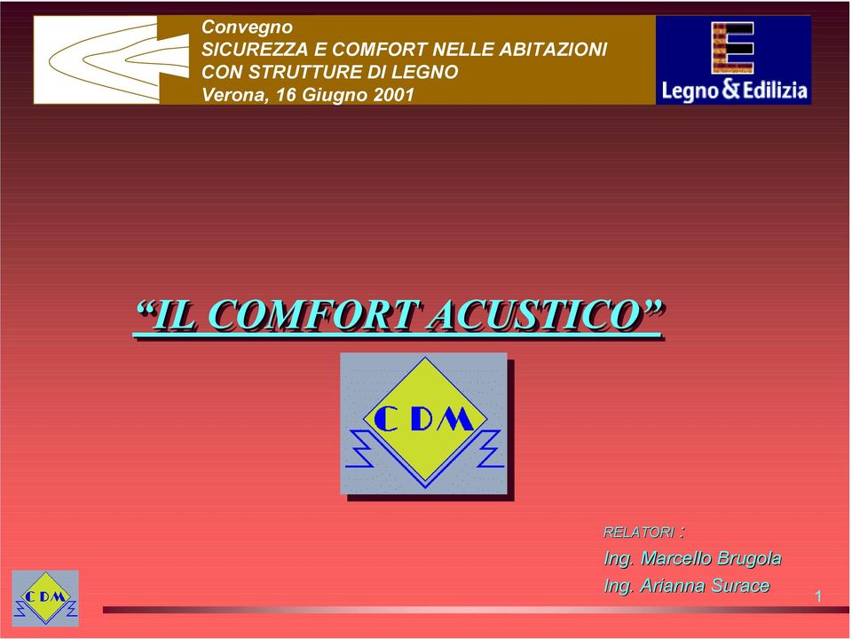 16 Giugno 2001 IL COMFORT ACUSTICO