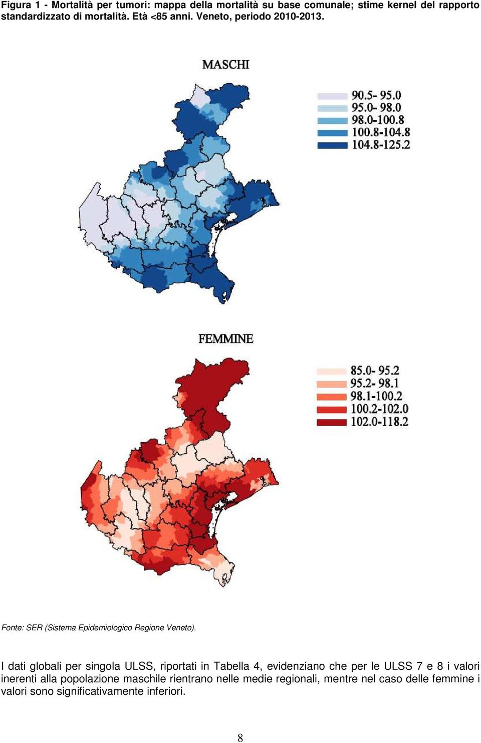 I dati globali per singola ULSS, riportati in Tabella 4, evidenziano che per le ULSS 7 e 8 i valori inerenti alla