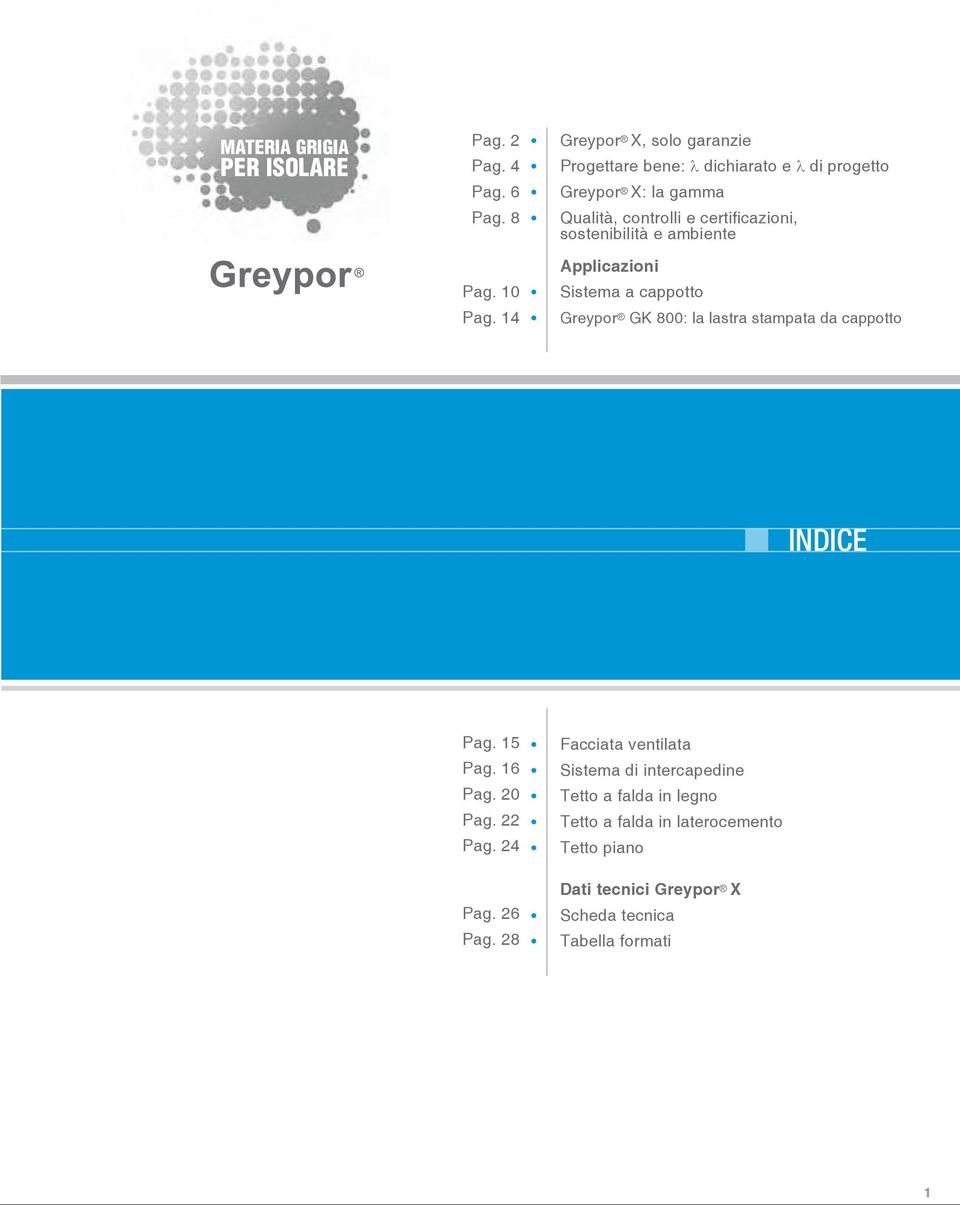 sostenibilità e ambiente Applicazioni Sistema a cappotto Greypor GK 800: la lastra stampata da cappotto INDICE Pag. 15 Pag. 16 Pag.