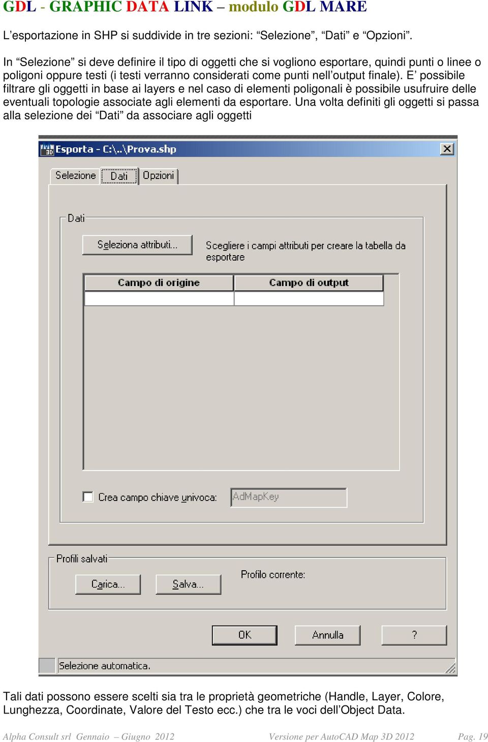 E possibile filtrare gli oggetti in base ai layers e nel caso di elementi poligonali è possibile usufruire delle eventuali topologie associate agli elementi da esportare.