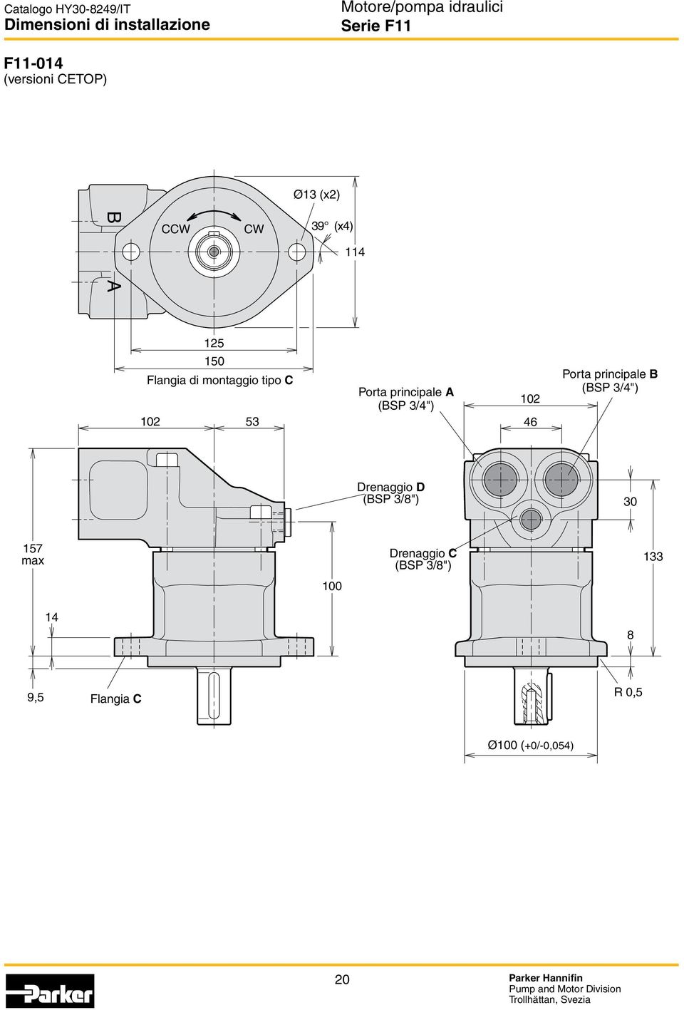 Porta principale B (BSP 3/4") Drenaggio D (BSP 3/8") 30 157 max Drenaggio