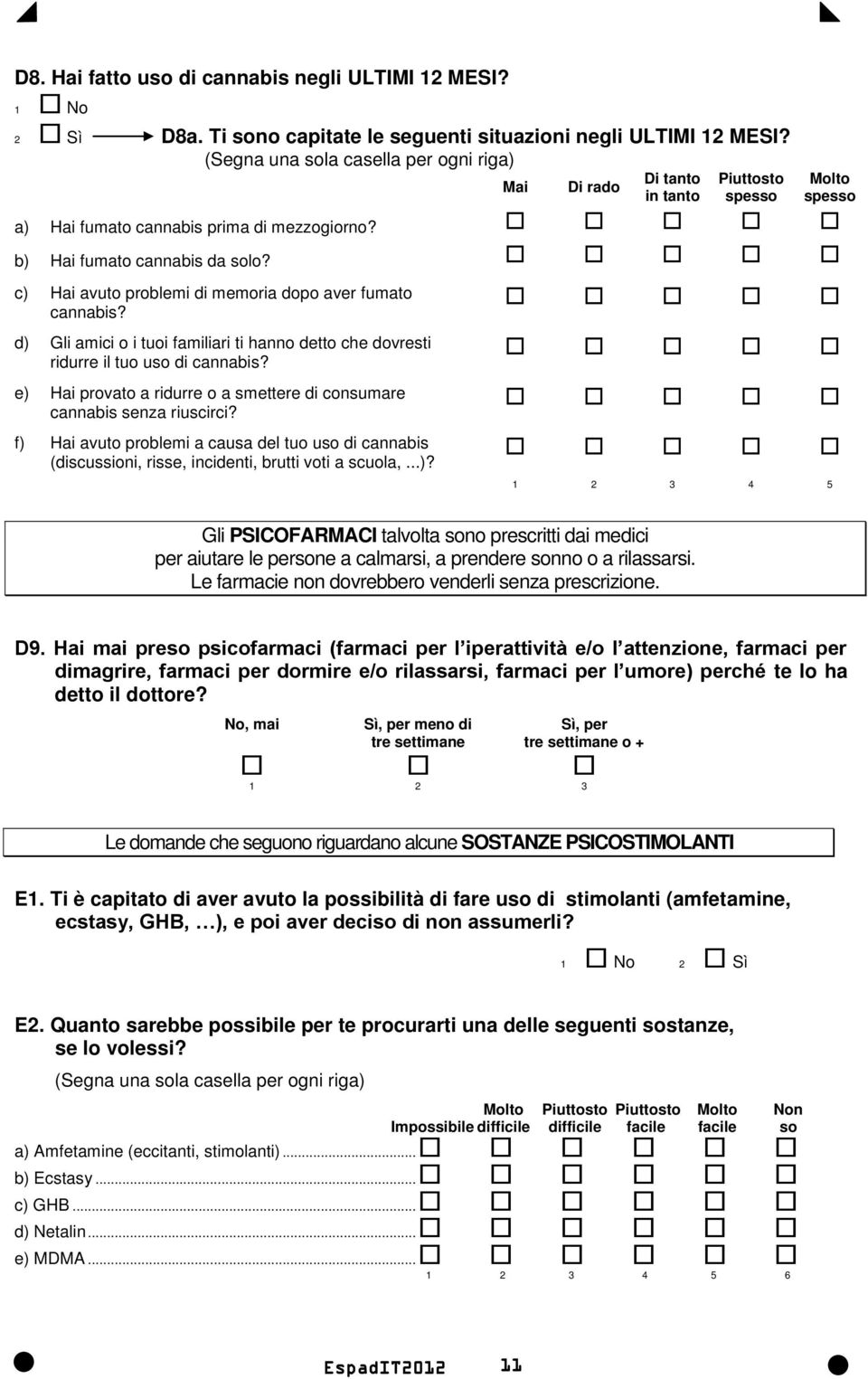 d) Gli amici o i tuoi familiari ti hanno detto che dovresti ridurre il tuo uso di cannabis? e) Hai provato a ridurre o a smettere di consumare cannabis senza riuscirci?