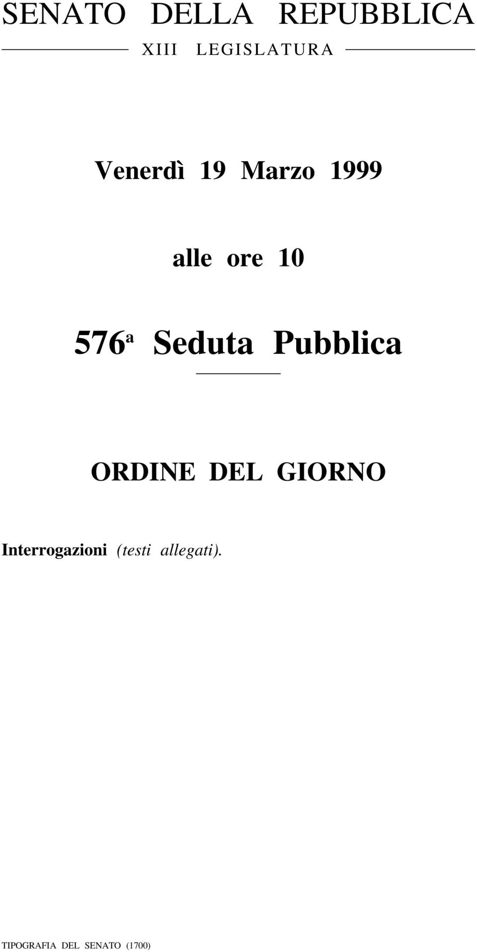 Seduta Pubblica ORDINE DEL GIORNO